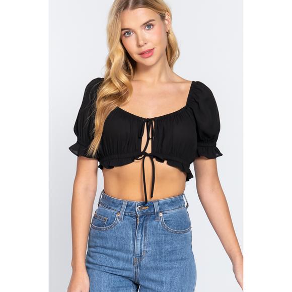 Rachell`s Boutique Tops - Short Slv Print Crop Woven Top